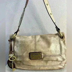 Fossil Long Live Vintage Metallic fabric hobo bag magnetic closure shoulder bag